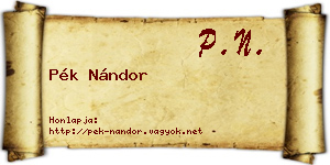 Pék Nándor névjegykártya